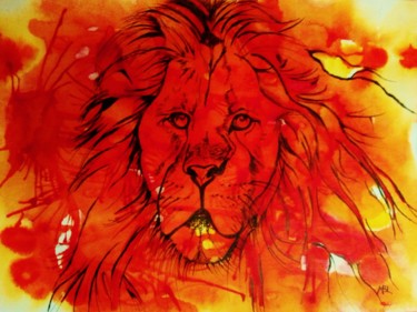 Картина под названием "Le vieux Lion" - Brigitte Mathé (MBL), Подлинное произведение искусства, Чернила