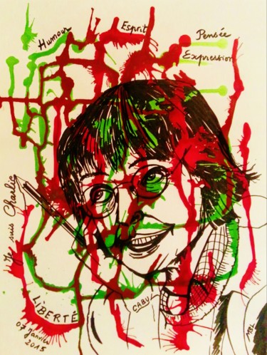 绘画 标题为“Hommage à Cabu, "sé…” 由Brigitte Mathé (MBL), 原创艺术品, 墨