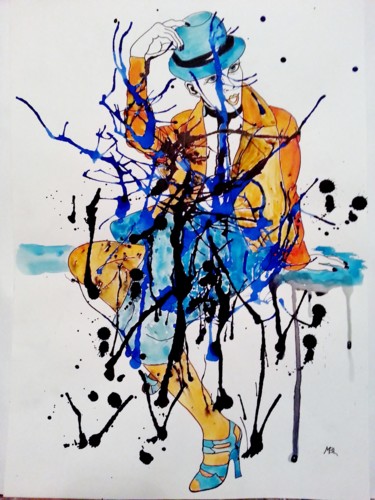 Peinture intitulée "Turquoise" par Brigitte Mathé (MBL), Œuvre d'art originale, Encre