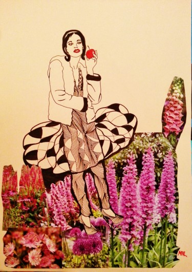 Картина под названием "Au jardin d'Eden" - Brigitte Mathé (MBL), Подлинное произведение искусства, Чернила