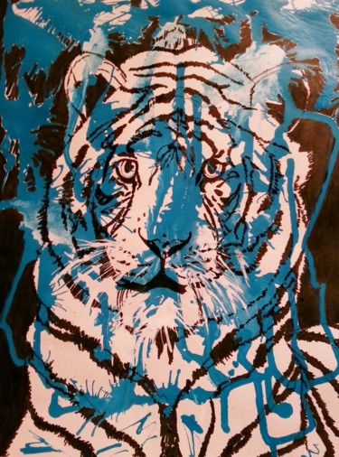 Painting titled "Tigre de Sibérie" by Brigitte Mathé (MBL), Original Artwork, Ink