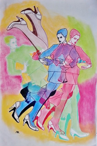 Рисунок под названием "Promenade" - Brigitte Mathé (MBL), Подлинное произведение искусства, Пастель