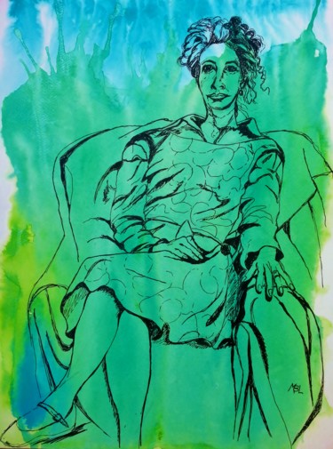 Картина под названием "Caroline en robe "s…" - Brigitte Mathé (MBL), Подлинное произведение искусства