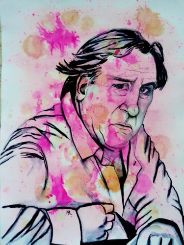 Schilderij getiteld "Gérard Depardieu ,…" door Brigitte Mathé (MBL), Origineel Kunstwerk, Inkt