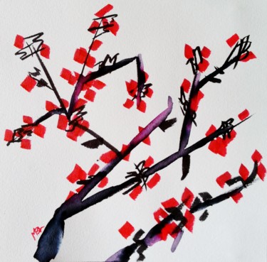 Painting titled "Prunus, Collection…" by Brigitte Mathé (MBL), Original Artwork, Watercolor