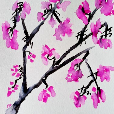 Painting titled "Prunus 2, Collectio…" by Brigitte Mathé (MBL), Original Artwork, Watercolor