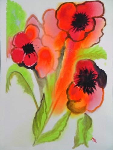 Painting titled "Bouquet rouge" by Brigitte Mathé (MBL), Original Artwork, Ink