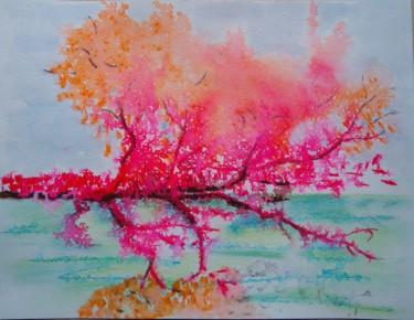 Painting titled "Reflets d'automne 2" by Brigitte Mathé (MBL), Original Artwork, Watercolor