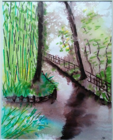 Schilderij getiteld "Le jardin de Monet…" door Brigitte Mathé (MBL), Origineel Kunstwerk, Aquarel