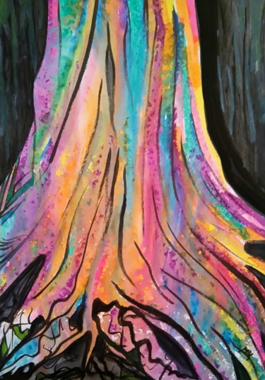 Malerei mit dem Titel "Sky Colours Tree" von Brigitte Mathé (MBL), Original-Kunstwerk, Aquarell