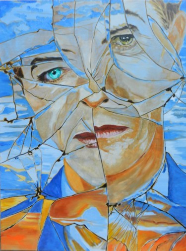 Painting titled "Beau comme Bowie, S…" by Brigitte Mathé (MBL), Original Artwork, Oil Mounted on Wood Stretcher frame