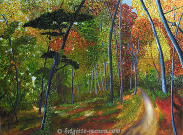 forêt en automne.jpg Peinture intitulée "forêt en automne.jpg" par Brigitte Menon, Œuvre d'art originale, Huile