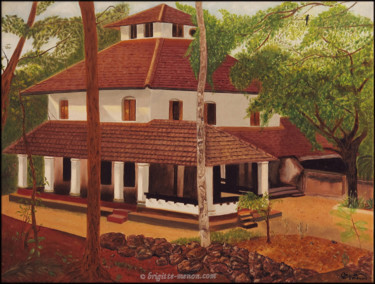 Painting titled "a-house-in-kerala.j…" by Brigitte Menon, Original Artwork, Oil