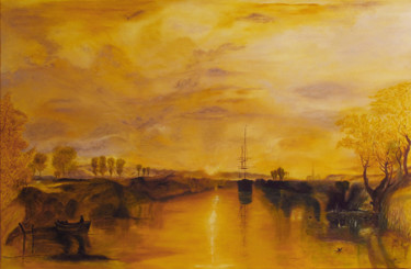 Chichester Canal d'après W. Turner Peinture intitulée "Chichester Canal d'…" par Brigitte Menon, Œuvre d'art originale, Huile