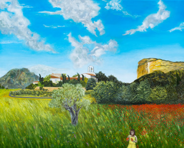 Painting titled "Printemps à Valflau…" by Brigitte Menon, Original Artwork, Oil