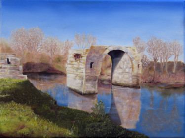 Peinture intitulée "Pont Romain à Ambru…" par Brigitte Menon, Œuvre d'art originale, Huile