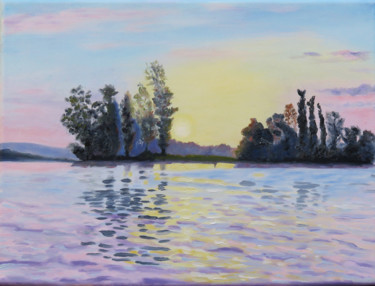 Coucher de soleil sur l'île Herblay, from Guilloux Peinture intitulée "Coucher de soleil s…" par Brigitte Menon, Œuvre d'art originale, Huile