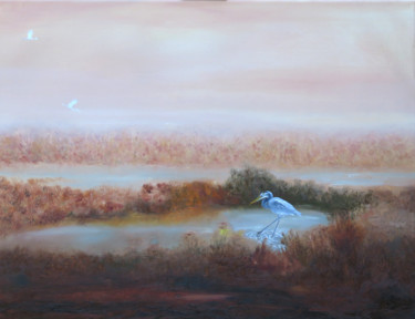 Peinture intitulée "Aube au marais.jpg" par Brigitte Menon, Œuvre d'art originale, Huile