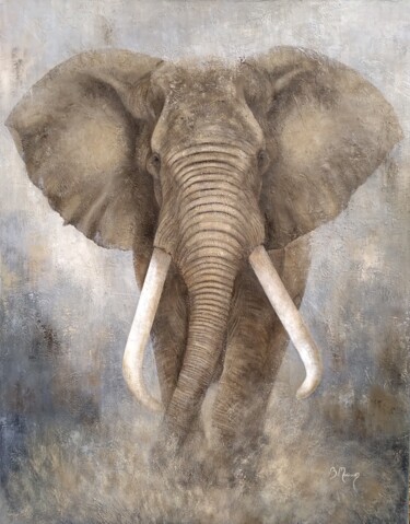 Painting titled "GIANT AFRICA" by Brigitte Morisson, Original Artwork, Oil Mounted on Wood Stretcher frame