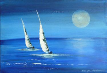 Картина под названием "Moonlight" - Brigitte Mostacci, Подлинное произведение искусства, Акрил