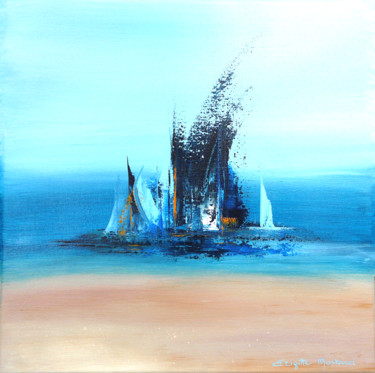 Painting titled "Boats 2" by Brigitte Mostacci, Original Artwork, Acrylic Mounted on Wood Stretcher frame
