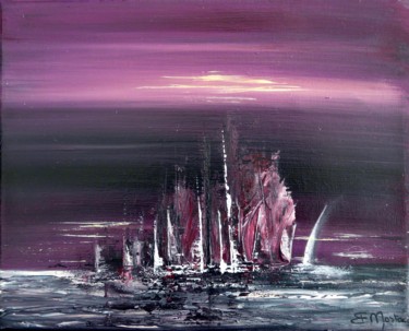 Картина под названием "Sailboats" - Brigitte Mostacci, Подлинное произведение искусства, Акрил Установлен на Деревянная рама…