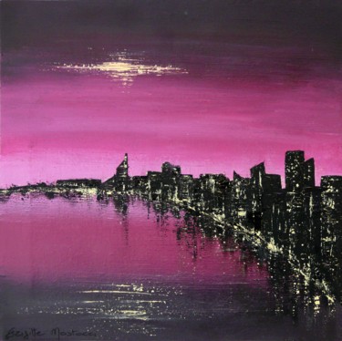 Painting titled "Purple City" by Brigitte Mostacci, Original Artwork, Acrylic