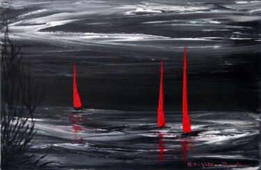 Malerei mit dem Titel "Voiles Rouges" von Brigitte Mostacci, Original-Kunstwerk, Acryl