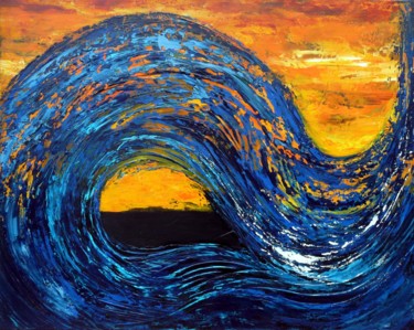 Ζωγραφική με τίτλο "Blue Wave" από Brigitte Mostacci, Αυθεντικά έργα τέχνης, Ακρυλικό