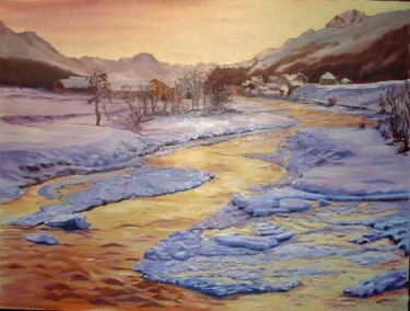 Painting titled "rivière en hiver" by Brigitte Nellissen (Ster), Original Artwork, Oil