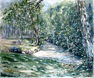 Painting titled "rivière dans les vo…" by Brigitte Nellissen (Ster), Original Artwork, Oil