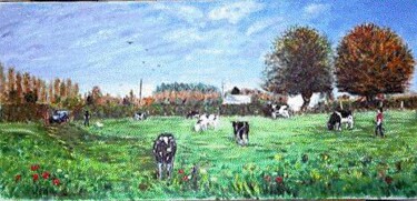 Peinture intitulée "paysage champêtre" par Brigitte Nellissen (Ster), Œuvre d'art originale, Huile