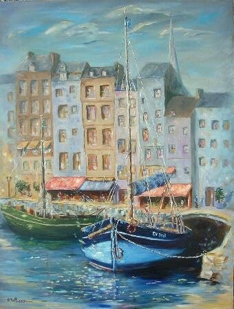 Schilderij getiteld "vieux port d'Honfle…" door Brigitte Nellissen (Ster), Origineel Kunstwerk, Olie