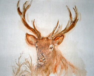 Peinture intitulée "etude de cerf" par Brigitte Nellissen (Ster), Œuvre d'art originale, Huile