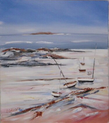 Peinture intitulée "barques sur la plage" par Brigitte Nellissen (Ster), Œuvre d'art originale, Huile