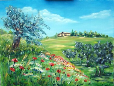 Painting titled "Paysage de Toscane" by Brigitte Nellissen (Ster), Original Artwork