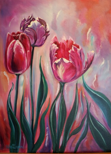 Painting titled "Tulipes2" by Brigitte Nellissen (Ster), Original Artwork, Acrylic