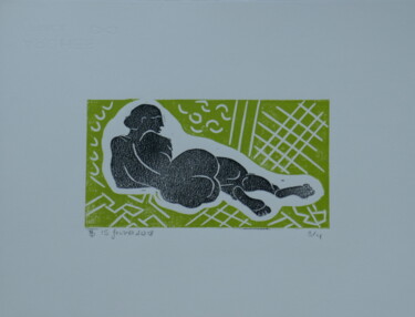 Printmaking titled "NU VERT" by Brigitte Neuve-Eglise (enerenroad), Original Artwork, Linocuts