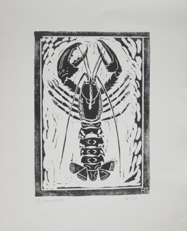 Gravures & estampes intitulée "homard noir" par Brigitte Neuve-Eglise (enerenroad), Œuvre d'art originale, Linogravures