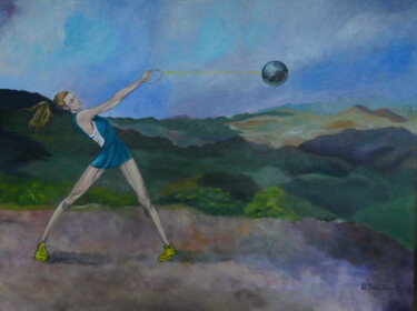 Painting titled ""art &sport" lancer…" by Brigitte Neuve-Eglise (enerenroad), Original Artwork, Acrylic Mounted on Wood Stre…