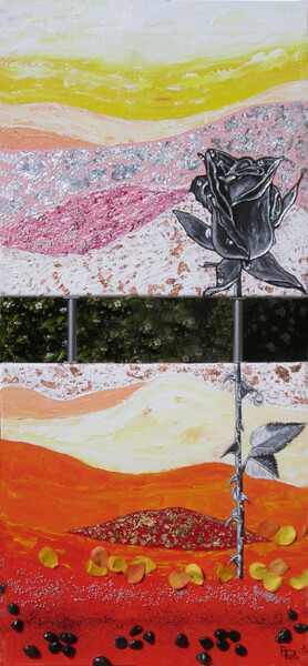 Malerei mit dem Titel "BLACK FLOWER 40 x 9…" von Brigitte Pace, Original-Kunstwerk, Acryl