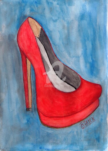 Картина под названием "chaussure-de-femme-…" - Brigitte Payen (B.PAYEN), Подлинное произведение искусства, Акварель