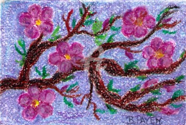Desenho intitulada "Branche d'arbre fle…" por Brigitte Payen (B.PAYEN), Obras de arte originais, Cera
