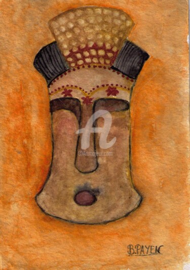 Schilderij getiteld "Masque Africain" door Brigitte Payen (B.PAYEN), Origineel Kunstwerk, Aquarel