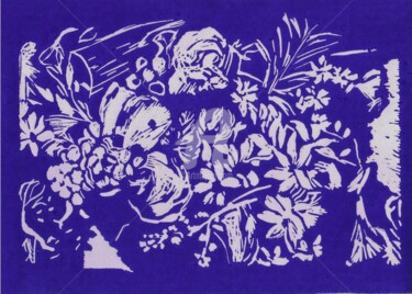 Printmaking titled "Composition florale" by Brigitte Payen (B.PAYEN), Original Artwork, Linocuts Mounted on Glass