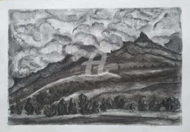 Dessin intitulée "Paysage Montagnard" par Brigitte Payen (B.PAYEN), Œuvre d'art originale, Fusain