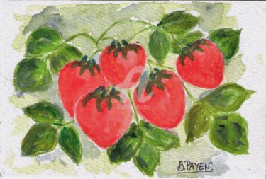 Malarstwo zatytułowany „Aquarelle fraises” autorstwa Brigitte Payen (B.PAYEN), Oryginalna praca, Akwarela