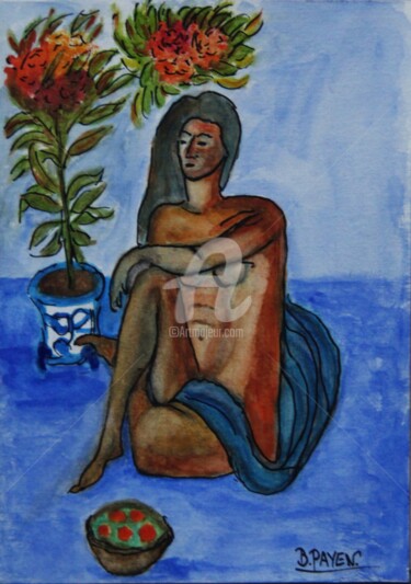 Painting titled "FEMME NUE" by Brigitte Payen (B.PAYEN), Original Artwork, Watercolor Mounted on Wood Stretcher frame