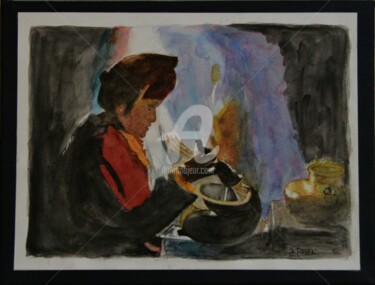 Peinture intitulée "Moine du Monastère…" par Brigitte Payen (B.PAYEN), Œuvre d'art originale, Aquarelle Monté sur Châssis en…