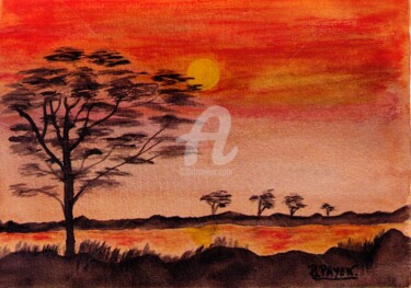 Peinture intitulée "Souvenir d'Afrique" par Brigitte Payen (B.PAYEN), Œuvre d'art originale, Aquarelle Monté sur Châssis en…